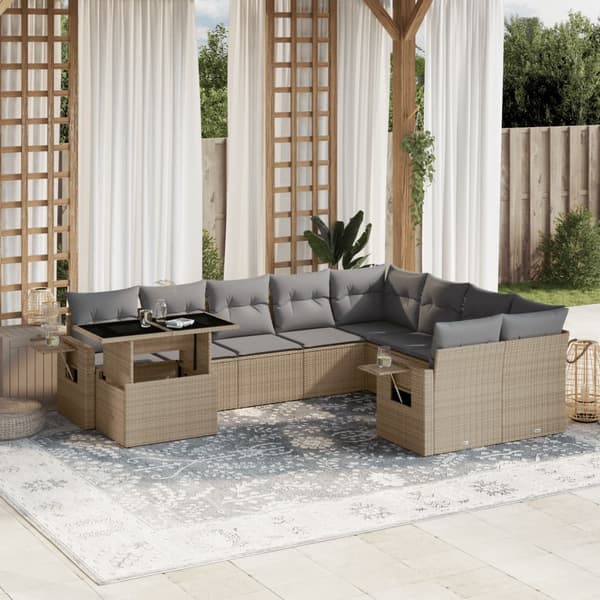 vidaXL sofasæt til haven 10 dele med hynder polyrattan beige