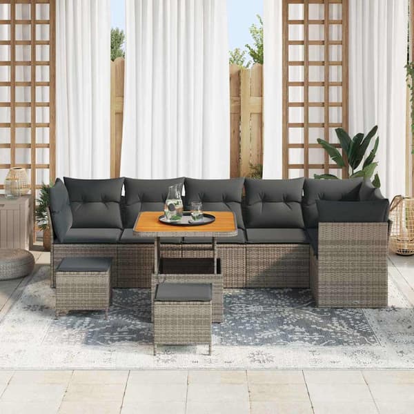 vidaXL Havesofa Sæt 9 pcs Grå polyrattan