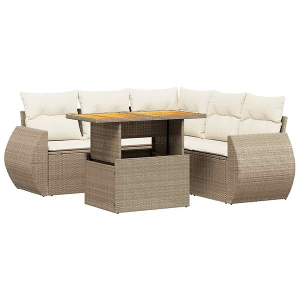 vidaXL sofasæt til haven 6 dele med hynder polyrattan beige