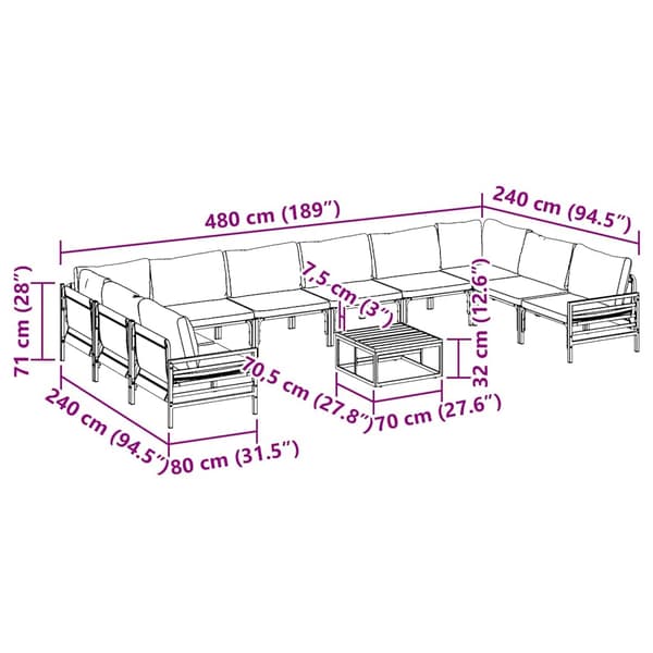 vidaXL Havesofa Sæt med pude 11 pcs Sort Stål