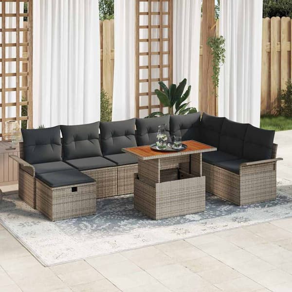 vidaXL Havesofa Sæt 9 pcs Grå polyrattan