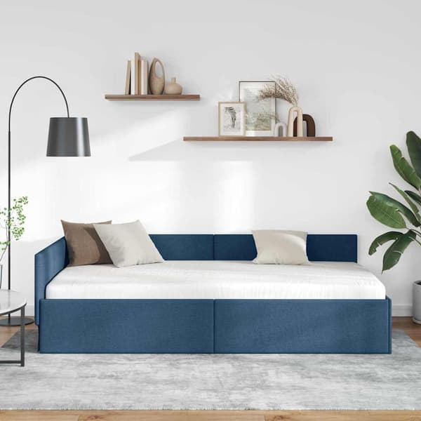 vidaXL Hjørnesengramme Blå 100 x 200 cm Stof