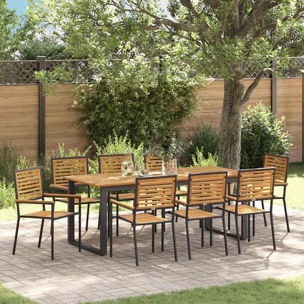 vidaXL Have Spisebordssæt 9 pcs Sort Poly rattan og solid akacietræ
