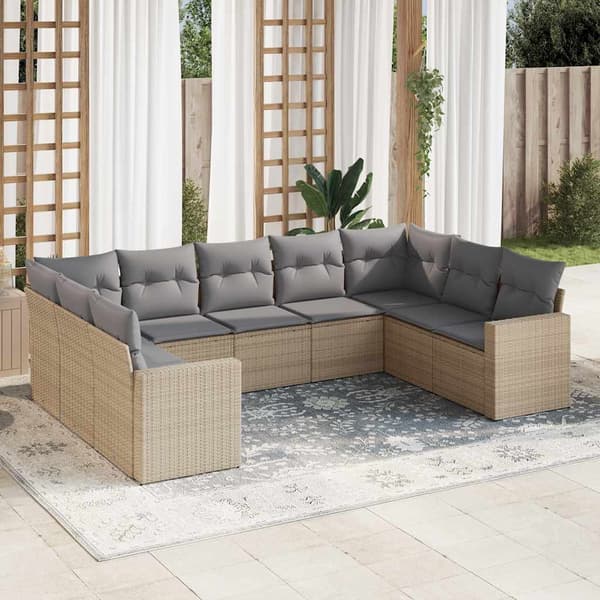 vidaXL sofasæt til haven 9 dele med hynder polyrattan beige
