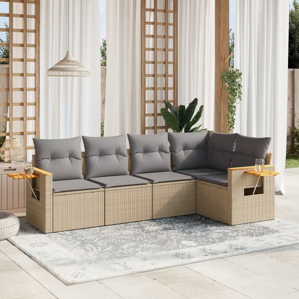vidaXL sofasæt til haven 5 dele med hynder polyrattan beige