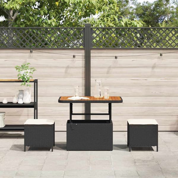 vidaXL Have Spisebordssæt Sort polyrattan