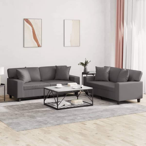 vidaXL sofasæt 2 dele med puder kunstlæder grå