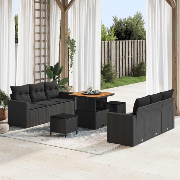 vidaXL Havesofa Sæt 9 pcs Sort polyrattan