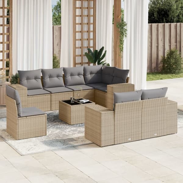 vidaXL sofasæt til haven 9 dele med hynder polyrattan beige