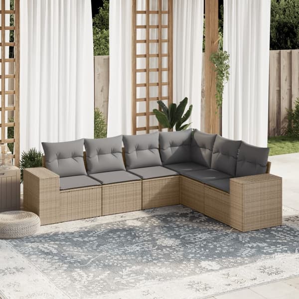 vidaXL sofasæt til haven 6 dele med hynder polyrattan beige