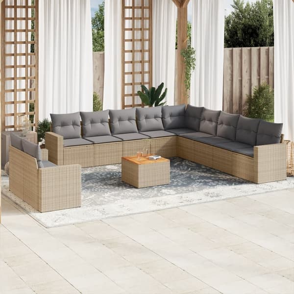 vidaXL sofasæt til haven 12 dele med hynder polyrattan beige