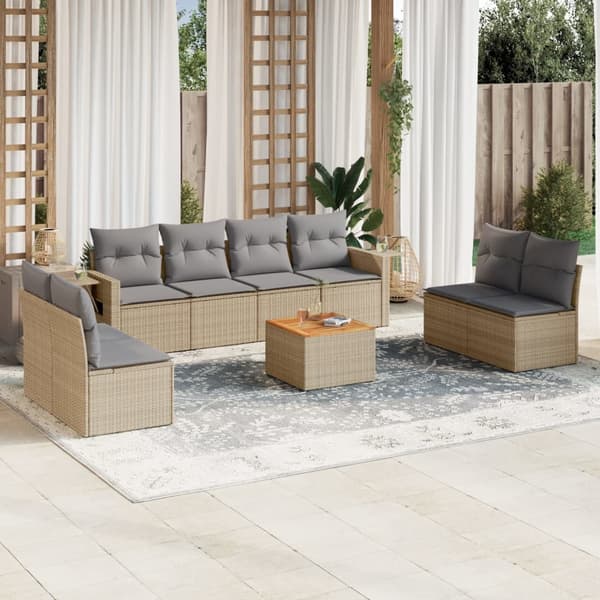 vidaXL sofasæt til haven 9 dele med hynder polyrattan beige