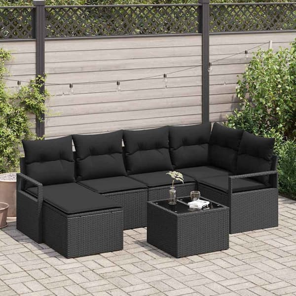 vidaXL Sofa Sæt med pude 7 pcs Sort polyrattan