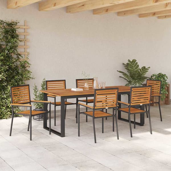 vidaXL Have Spisebordssæt 7 pcs Sort Poly rattan og solid akacietræ