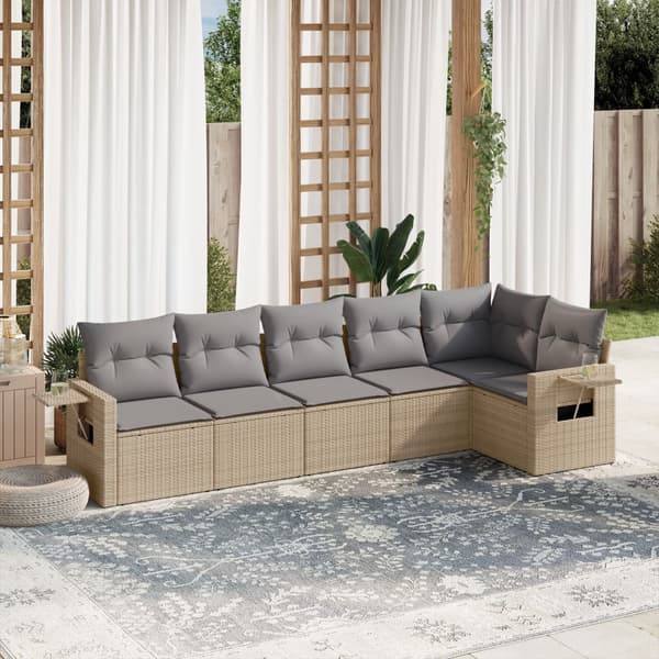 vidaXL sofasæt til haven 6 dele med hynder polyrattan beige