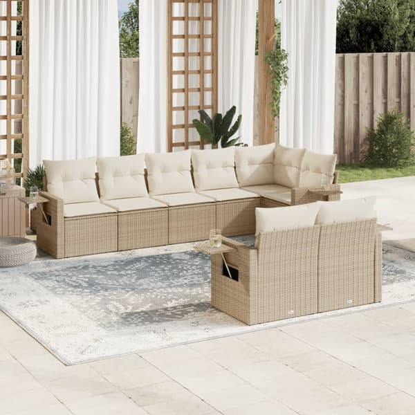 vidaXL sofasæt til haven 8 dele med hynder polyrattan beige