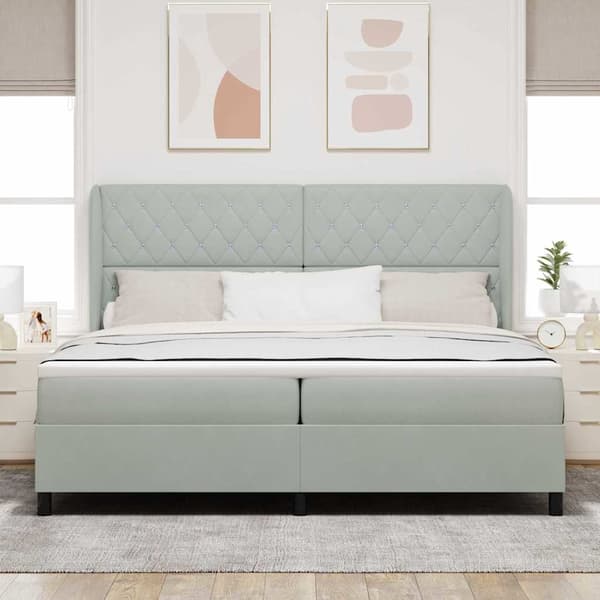 vidaXL Box spring seng med madras Lysegrå 200 x 200 cm Polyester