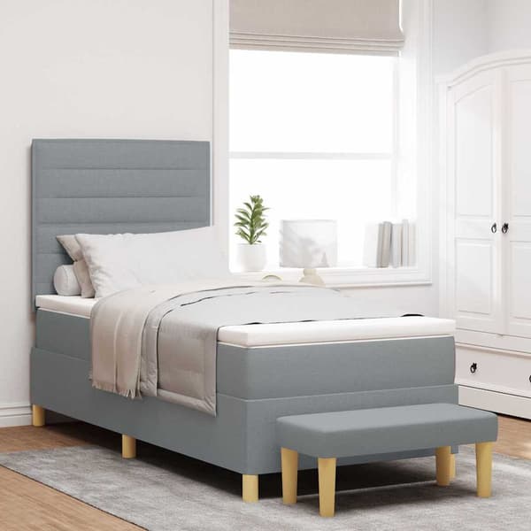 vidaXL Box spring seng med madras Lysegrå 90 x 200 cm Stof