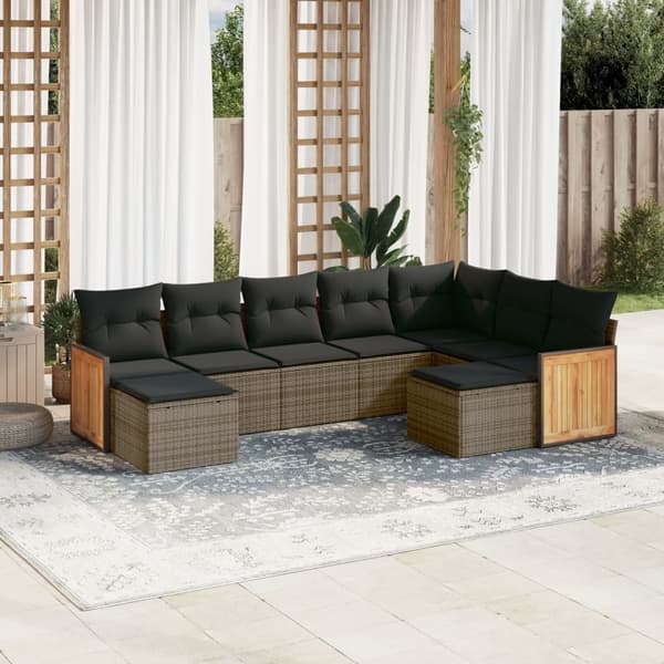 vidaXL sofasæt til haven 9 dele med hynder polyrattan grå