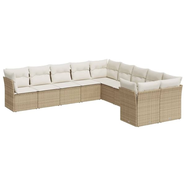 vidaXL sofasæt til haven 10 dele med hynder polyrattan beige