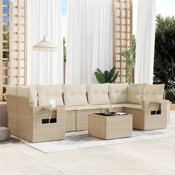 vidaXL sofasæt til haven 8 dele med hynder polyrattan beige