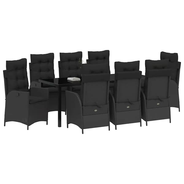 vidaXL Have Spisebordssæt 9 pcs Sort polyrattan