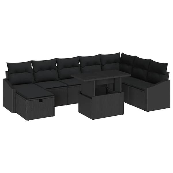 vidaXL Havesofa Sæt 9 pcs Sort polyrattan