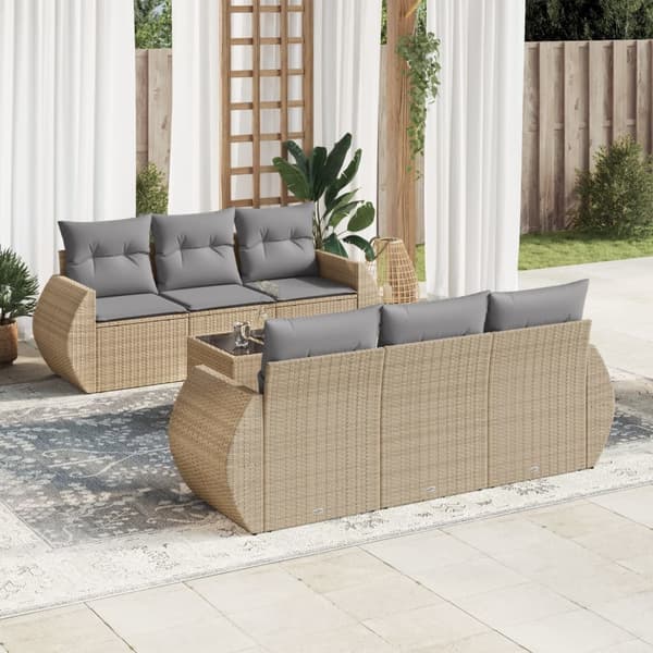 vidaXL sofasæt til haven 7 dele med hynder polyrattan beige