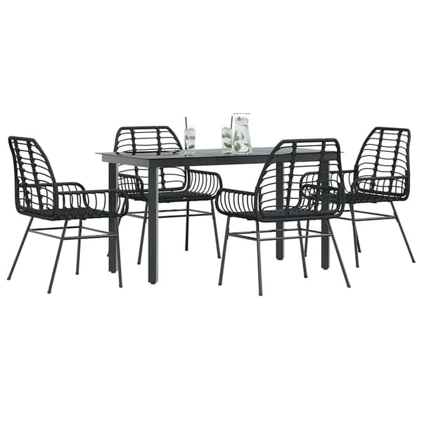 vidaXL 5 dele spisebordssæt til haven polyrattan glas sort