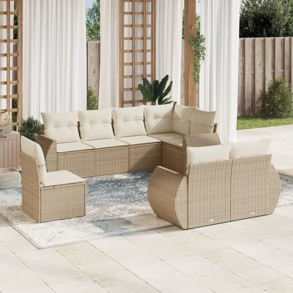 vidaXL sofasæt til haven 8 dele med hynder polyrattan beige