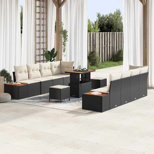vidaXL Havesofa Sæt 11 pcs Sort polyrattan