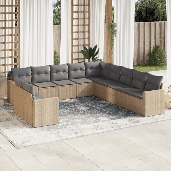 vidaXL sofasæt til haven 11 dele med hynder polyrattan beige