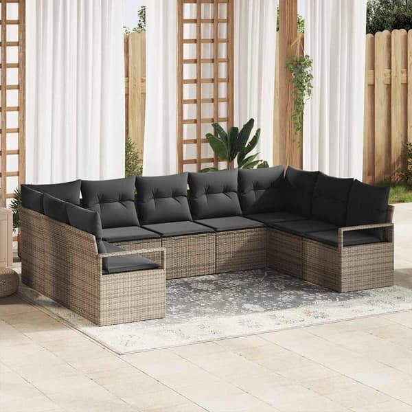 vidaXL Sofa Sæt med pude 9 pcs Grå polyrattan