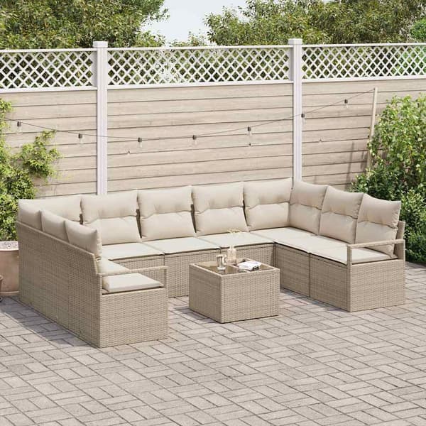 vidaXL Sofa Sæt med pude 10 pcs Beige polyrattan
