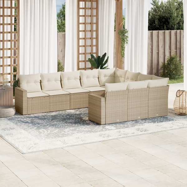 vidaXL sofasæt til haven 10 dele med hynder polyrattan beige