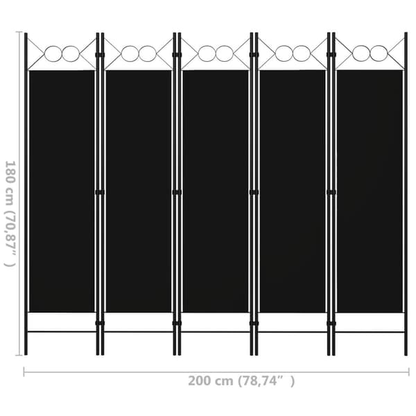 vidaXL 5-panels rumdeler 200x180 cm sort
