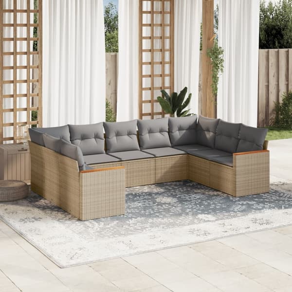 vidaXL sofasæt til haven 9 dele med hynder polyrattan beige