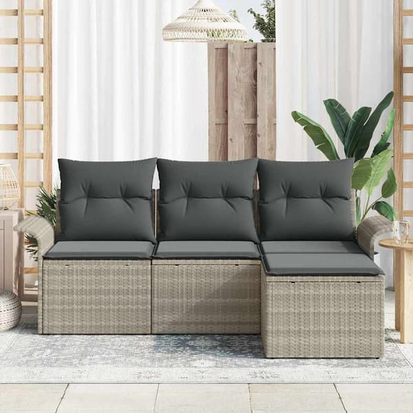 vidaXL Sofa Sæt med pude 4 pcs Grå polyrattan