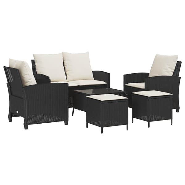 vidaXL sofasæt til haven 6 dele med hynder polyrattan sort