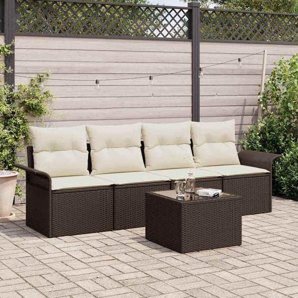 vidaXL Sofa Sæt med pude 5 pcs Brun polyrattan