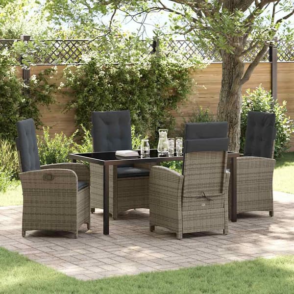 vidaXL Have Spisebordssæt med pude 5 pcs Grå polyrattan