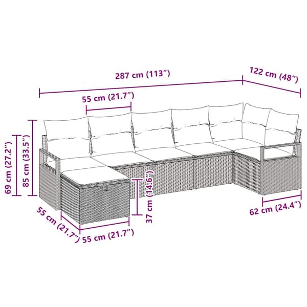 vidaXL Sofa Sæt med pude med opbevaring 7 pcs Sort polyrattan
