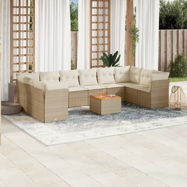 vidaXL sofasæt til haven 11 dele med hynder polyrattan beige