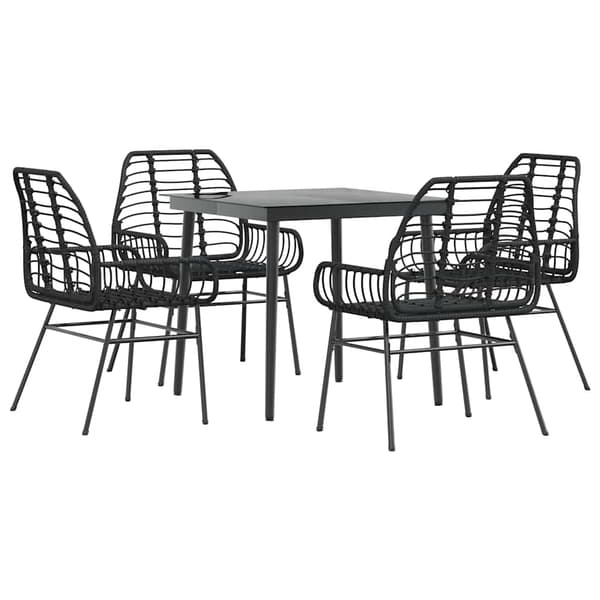 vidaXL 5 dele spisebordssæt til haven polyrattan glas sort