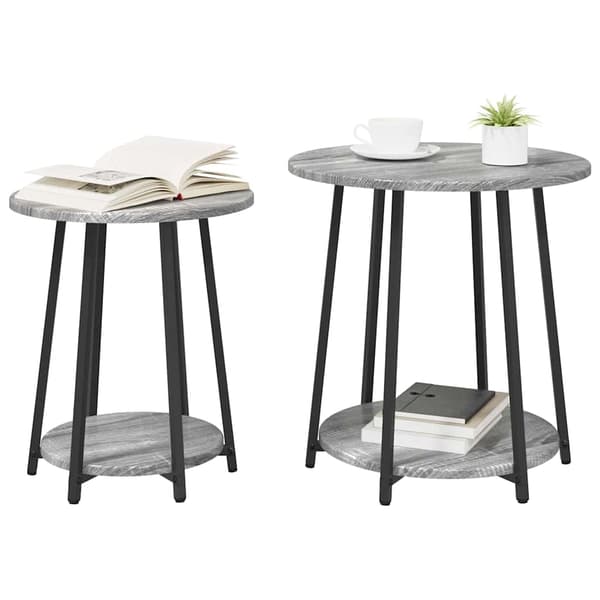 vidaXL Sidebordssæt med hylde 2 pcs Grå Sonoma og Sort
