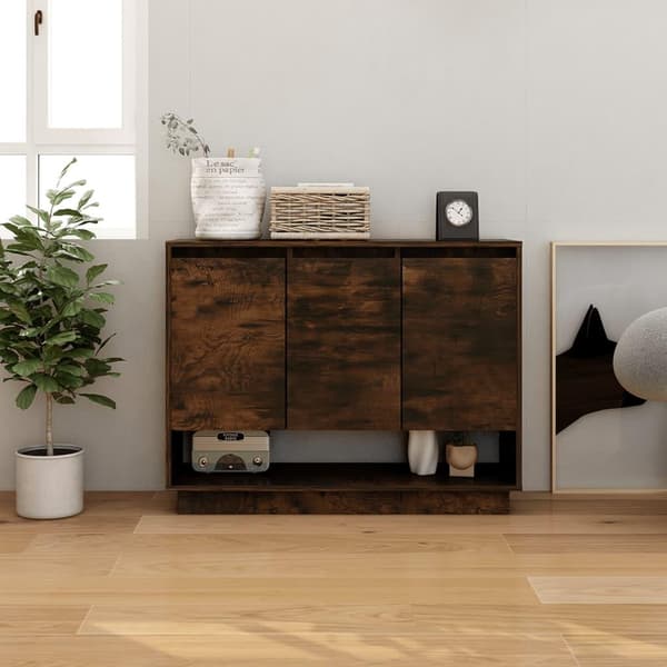 vidaXL skænk 97x31x75 cm spånplade røget egetræsfarve