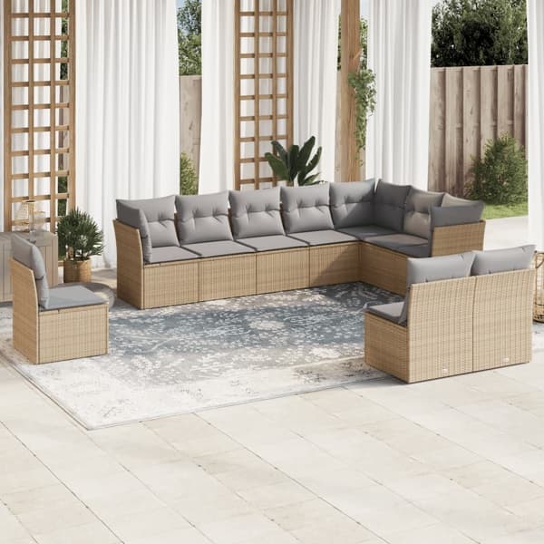 vidaXL sofasæt til haven 10 dele med hynder polyrattan beige