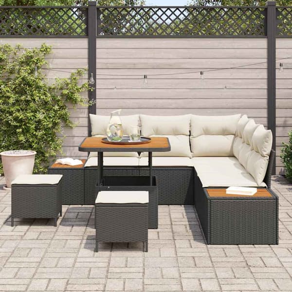 vidaXL Havesofa Sæt 8 pcs Sort polyrattan