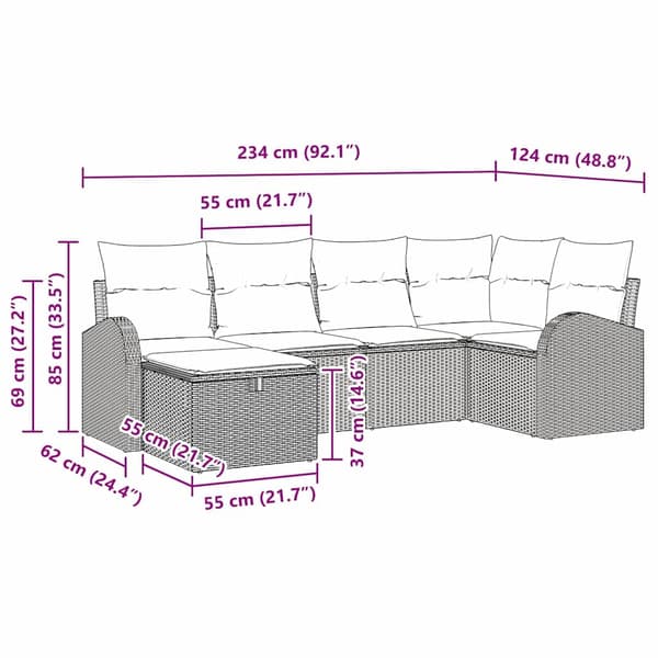 vidaXL Sofa Sæt med pude med opbevaring Sort polyrattan