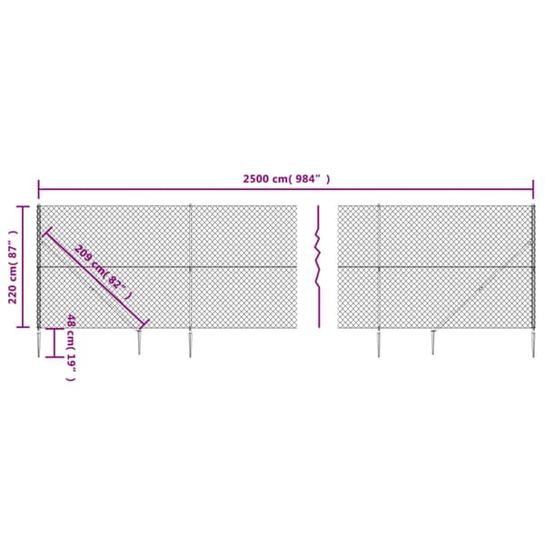vidaXL Verkkoaita maapiikeillä antrasiitti 2,2x25 m